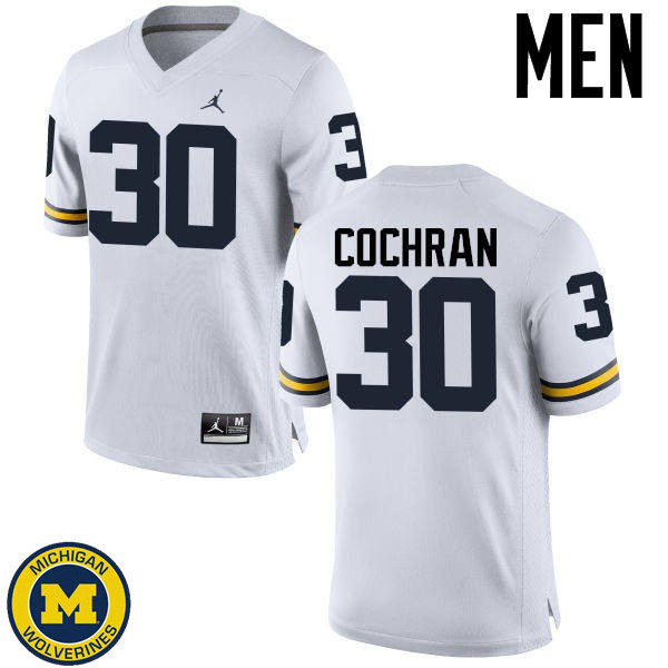 Men's University of Michigan #30 Tyler Cochran White Official Game Jersey